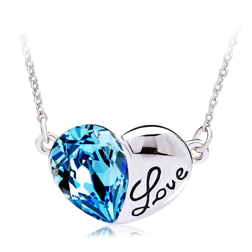 Κολιέ Καρδιά LOVE Πλατίνα, με κρυσταλλάκι Swarovski, BC10100-AQ