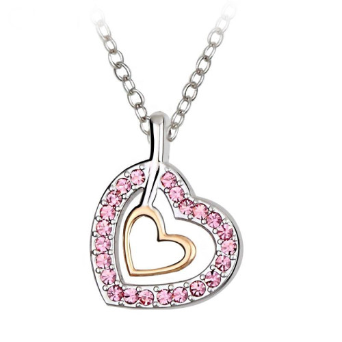 Κολιέ Δίχρωμη καρδιά, Επιπλατινωμένο, Swarovski, BC10366-LR