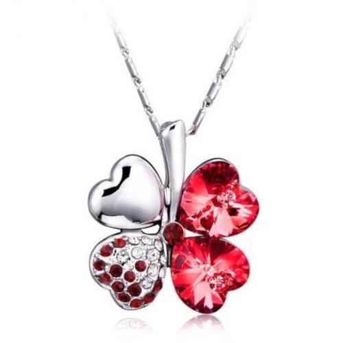 Κολιέ Red Flower, Ορείχαλκος, με Swarovski BC10545-RED