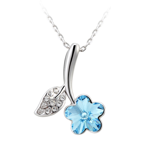 Κολιέ Aquamarine Flower, Επιπλατινωμένο, με Swarovski, BC10706-AQ