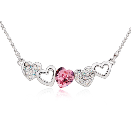 Κολιέ Πλατίνα Καρδούλες Swarovski BC10814-RO