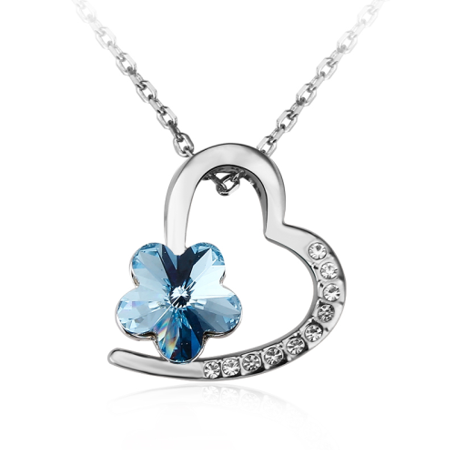Κολιέ Καρδιά και λουλουδάκι Swarovski Πλατίνα, BC10915-AQ