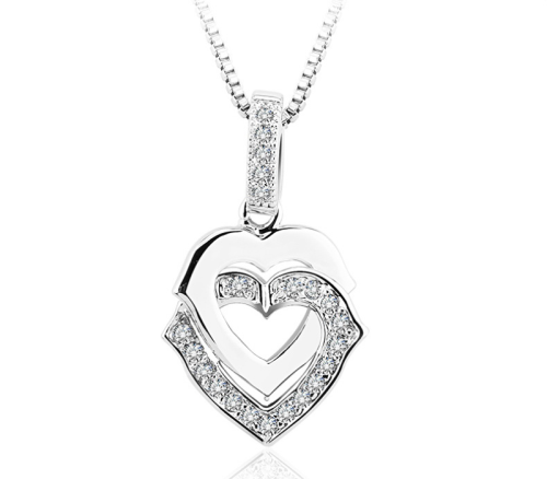Κολιέ διπλή καρδιά Swarovski Πλατίνα, BC11137-CR
