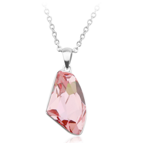 Κολιέ Επιπλατινωμένο b-cool, με μεγάλη Ροζ πέτρα Swarovski BC10590-LR