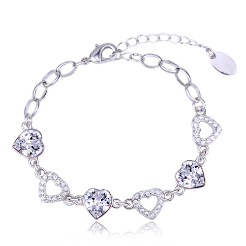 Βραχιόλι Πλατίνα με καρδιές Swarovski BC30205-CR