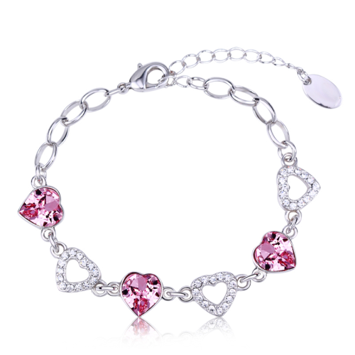 Βραχιόλι Πλατίνα με καρδιές Swarovski BC30205-LR
