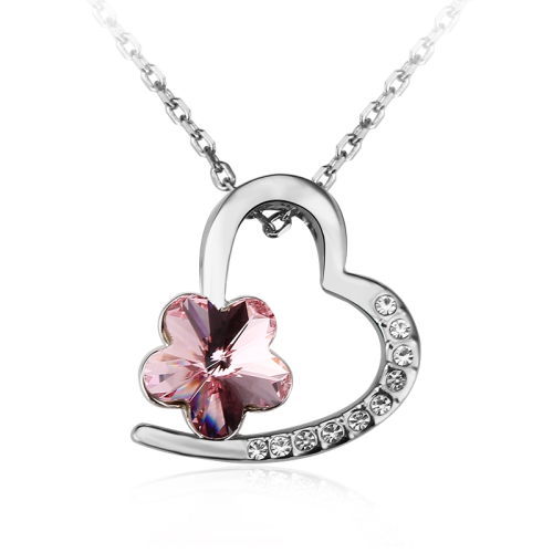 Κολιέ με Καρδιά και λουλουδάκι Swarovski Πλατίνα, BC10915-LR