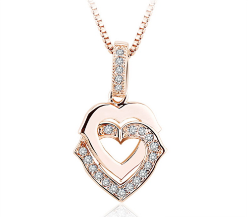 Κολιέ Double Heart Swarovski Rose Gold, BC11137-RGC
